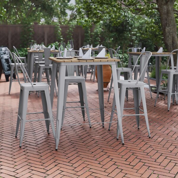 Flash Furniture 31.5 SQ Bar Top Table Brown Poly Top/Silver Frame JJ-T14619H-80-BRSL-GG - main